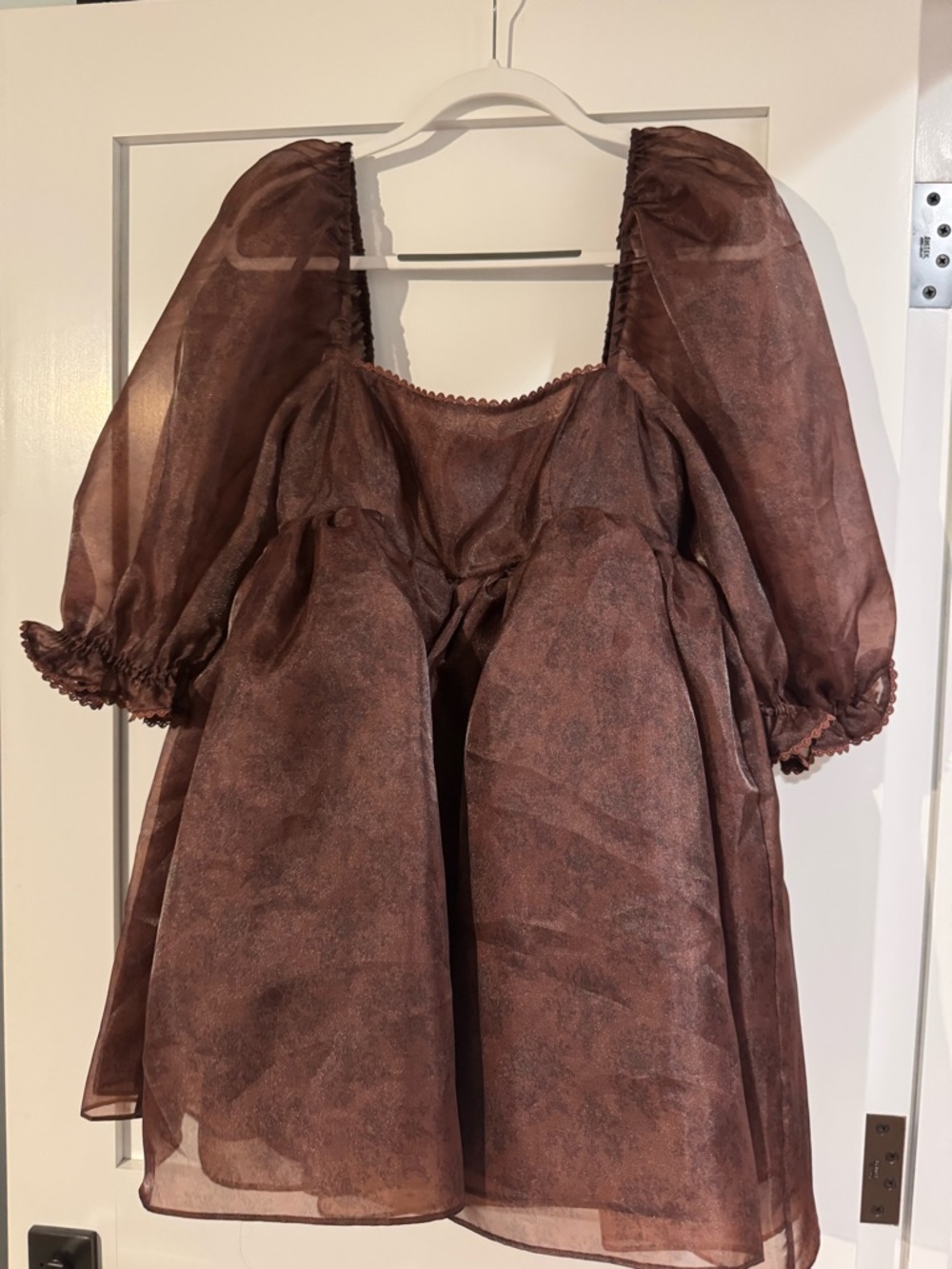 Selkie Chocolate Brown Sheer Puff Sleeve Top